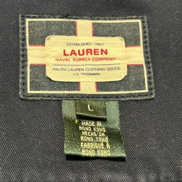 LAUREN NAVY SUPPLY Company Sz L Canvas Jacket 100% Cotton Snap Buttons Pockets - Picture 10 of 11